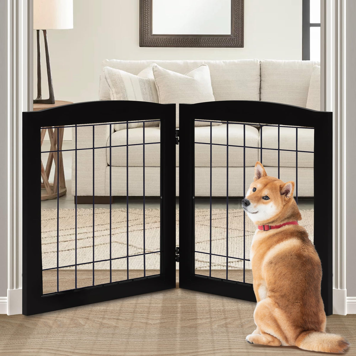 LZRS Temporary Gate in 24"Height-2 Panel, Black