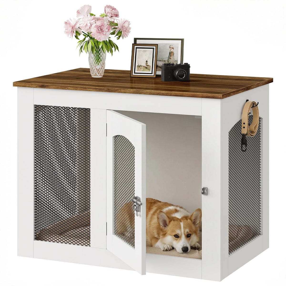 CHOEZON Animal Cage in 30.1"L x 19.7"W x 23.8"H, White and Walnut