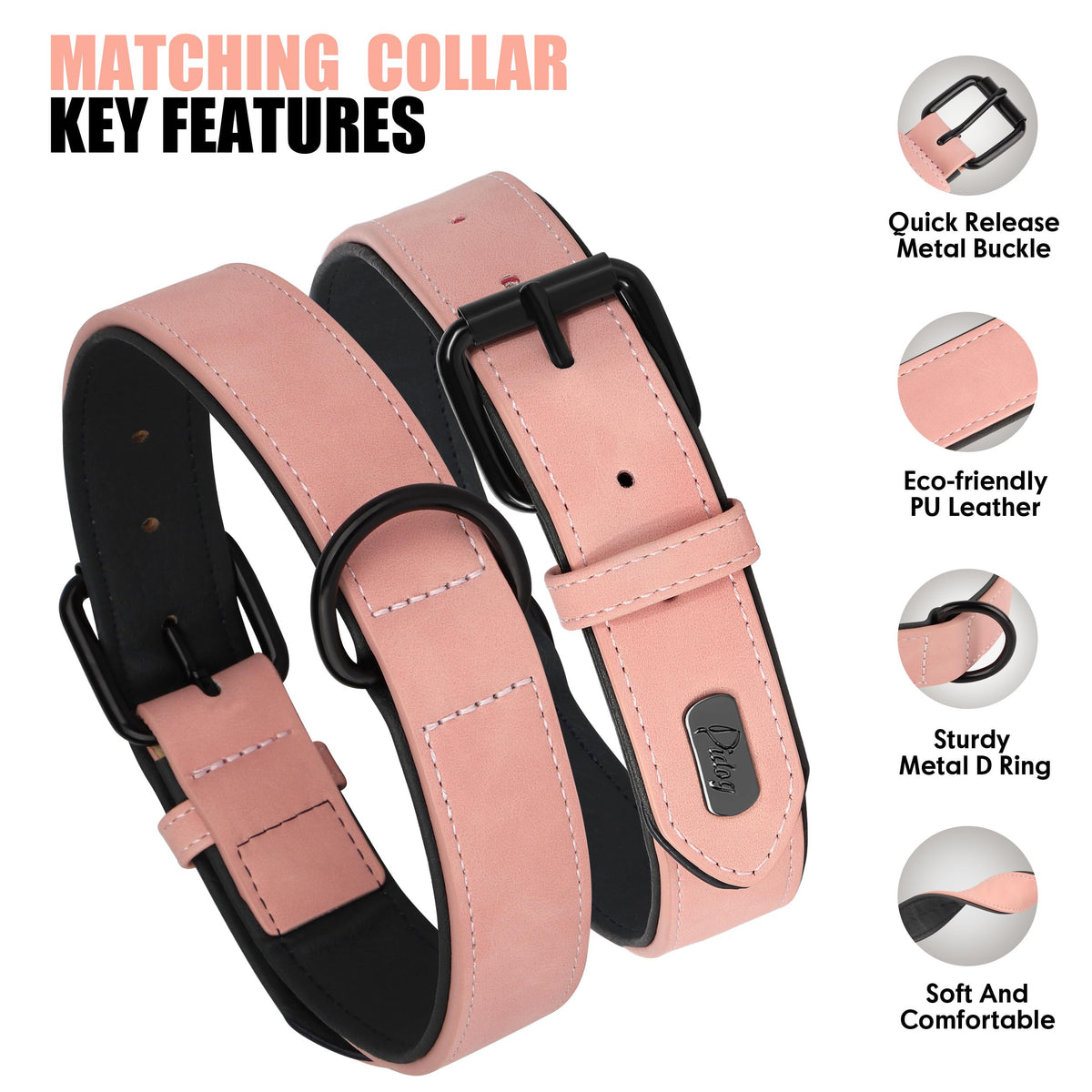 Didog Animal Collar in M: Fit Neck 11-14"(10-20 lbs), Pink Set