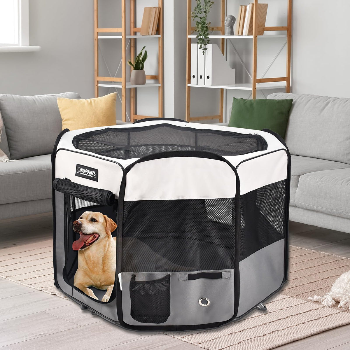 JESPET Pet Playpen in 45 x 45 x 24 inches, Light Grey