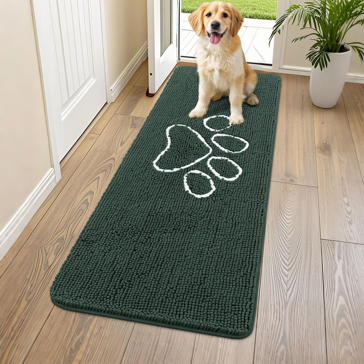 Smiry Rug in 59"X24", Green and White