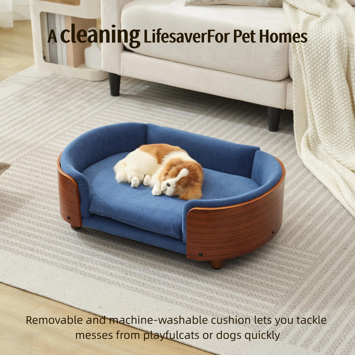 Trygoal Pet Bed Mat in 26.38, Dark Blue & Walnut