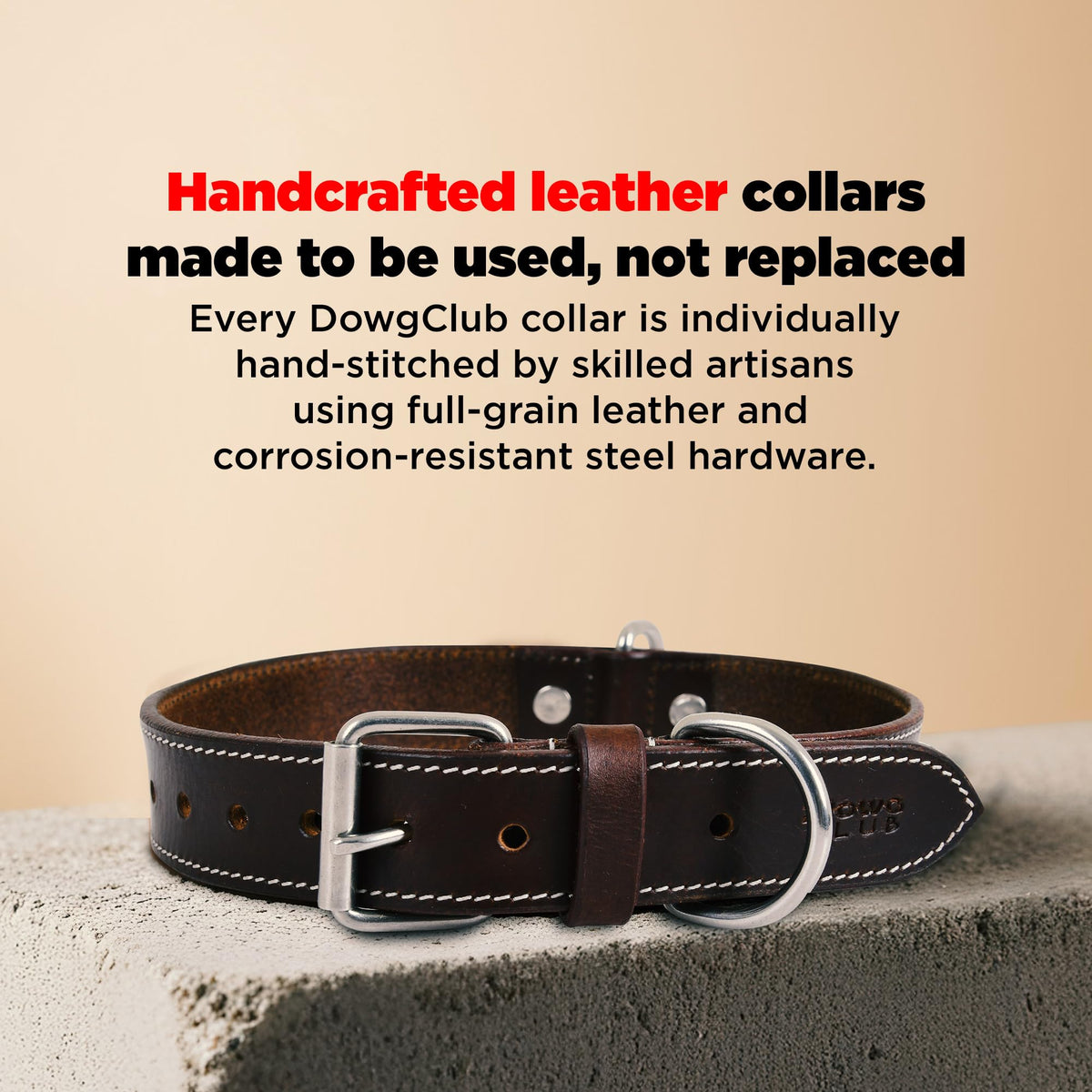 DowgClub Animal Collar in S (11"-14"), Rustic Brown