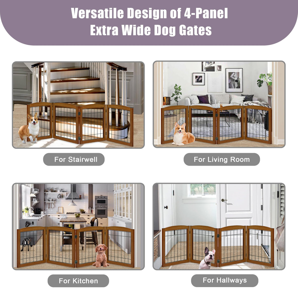 LZRS Temporary Gate in 24"Height-4 Panel, Oak Cherry