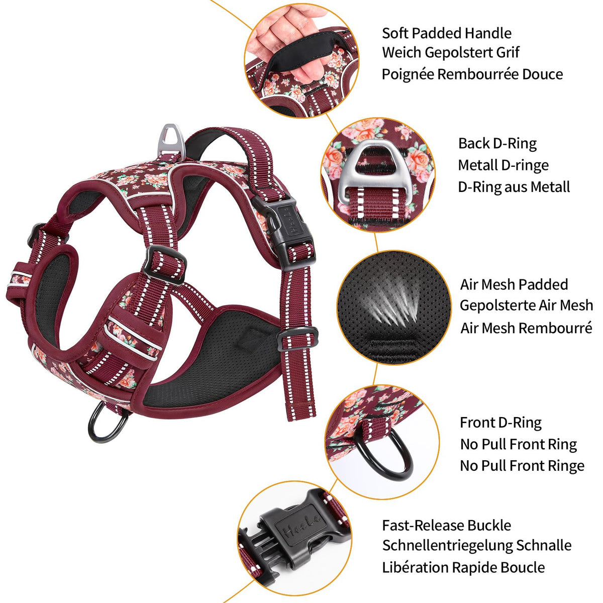 HEELE Animal Harness in S, Flower Burgundy