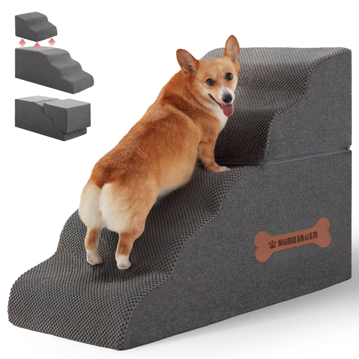 Nordjager Animal Stair in 31.8"D x 15.7"W x 22.8"H, Dark Grey