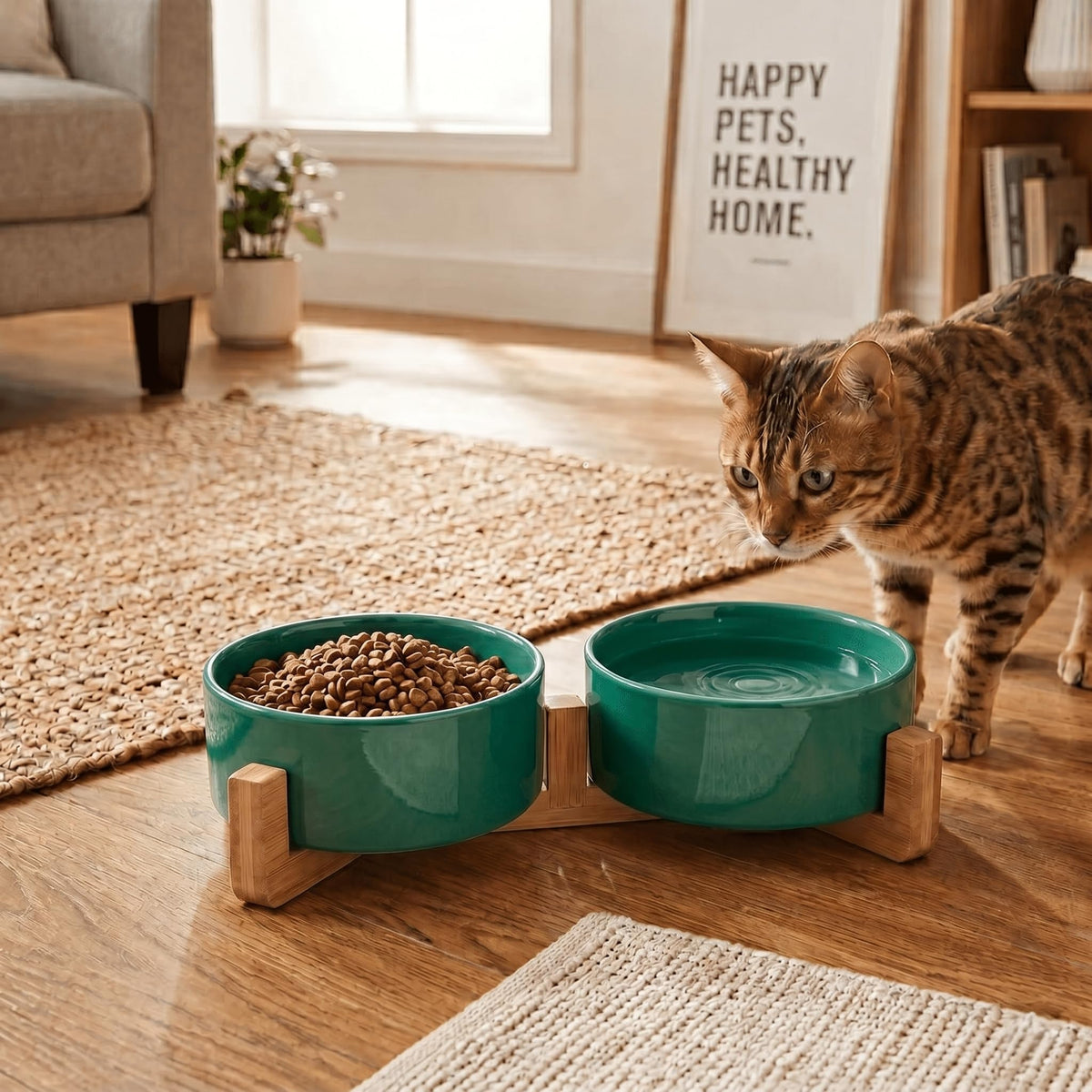 SPUNKYJUNKY Pet Feeder in 1.7 cups, Light Green × 2