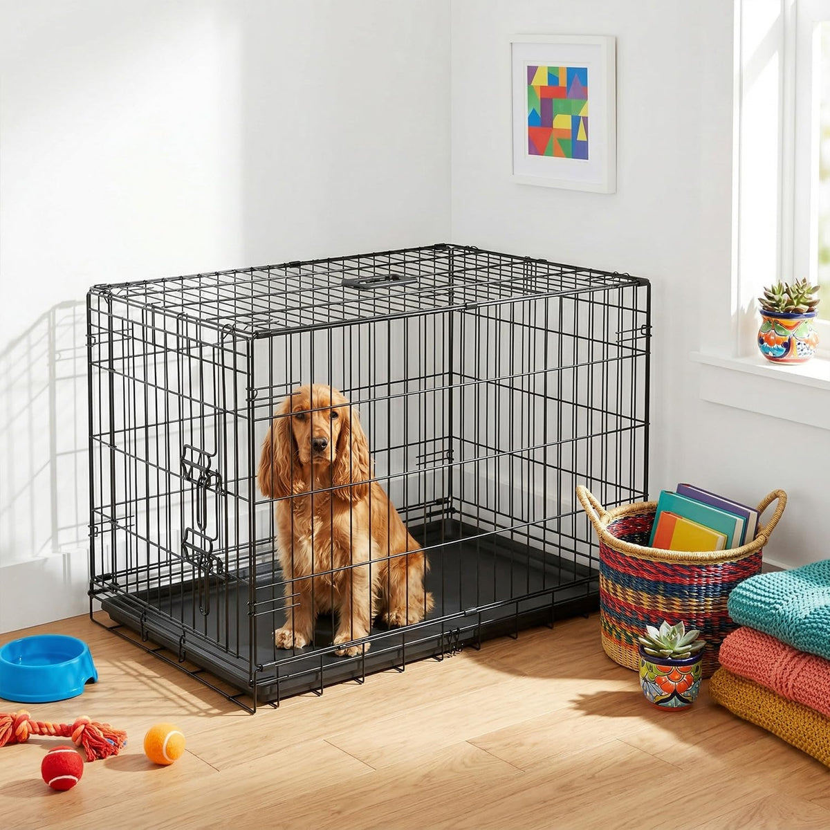 FDW Animal Cage in 36.0"L x 22.0"W x 24.0"H, Dark Black