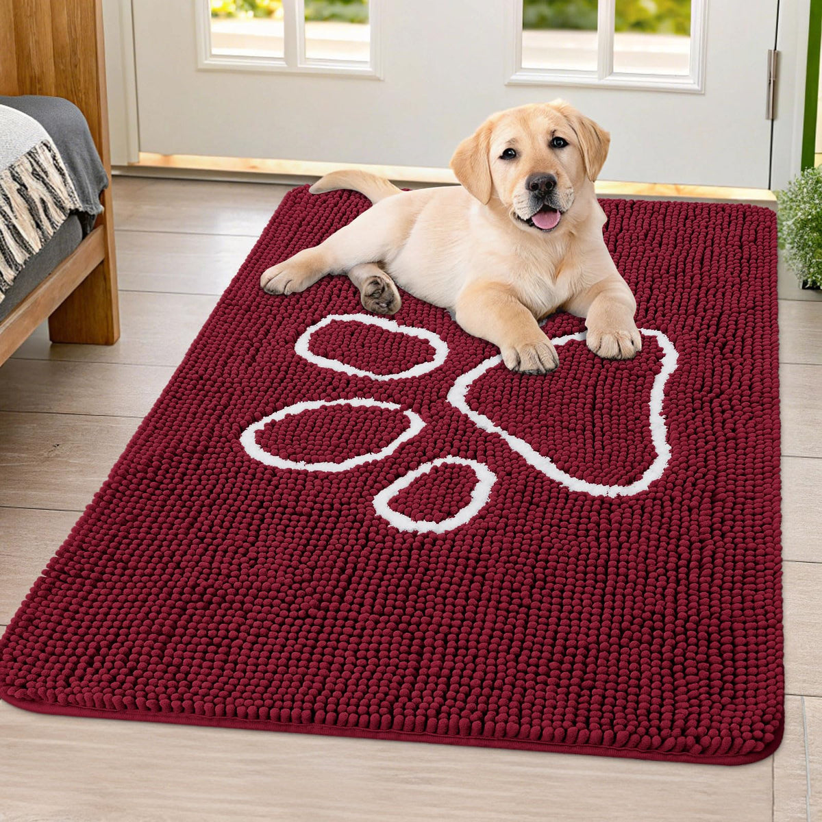 Smiry Rug in 40"X32", Burgundy and White