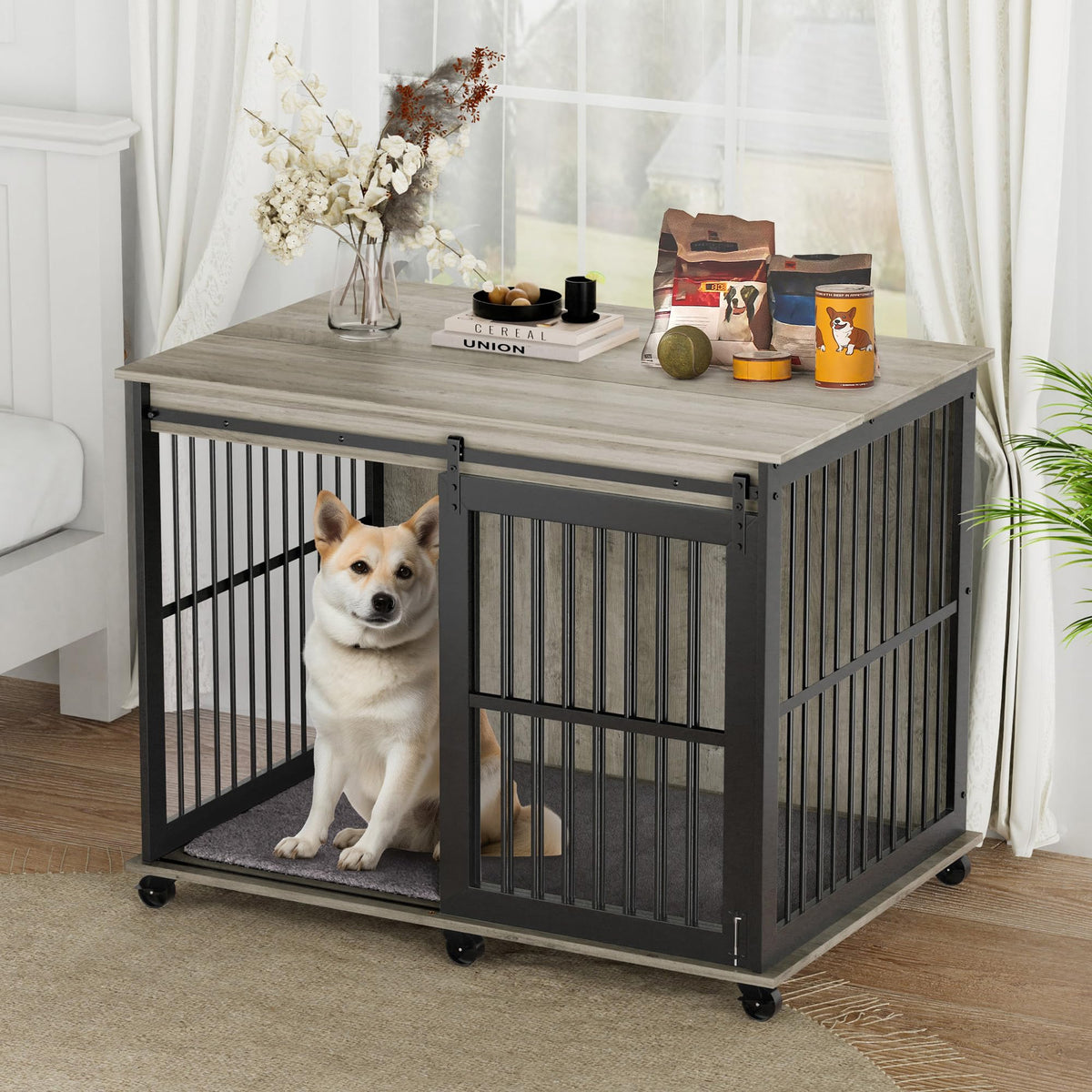 NicBex Animal Cage in 43.7"L x 30.0"W x 33.7"H, Grey