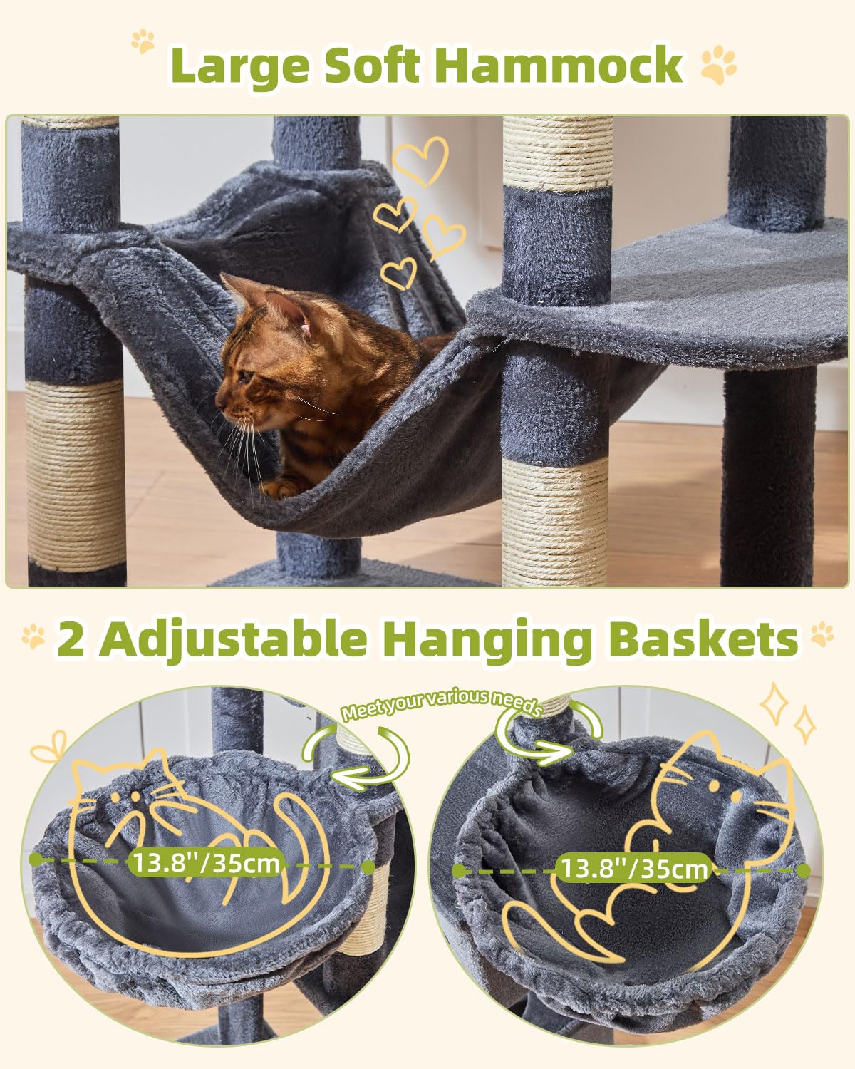 Taoqimiao Pet Activity Structure in 76 inch, Smoky Gray