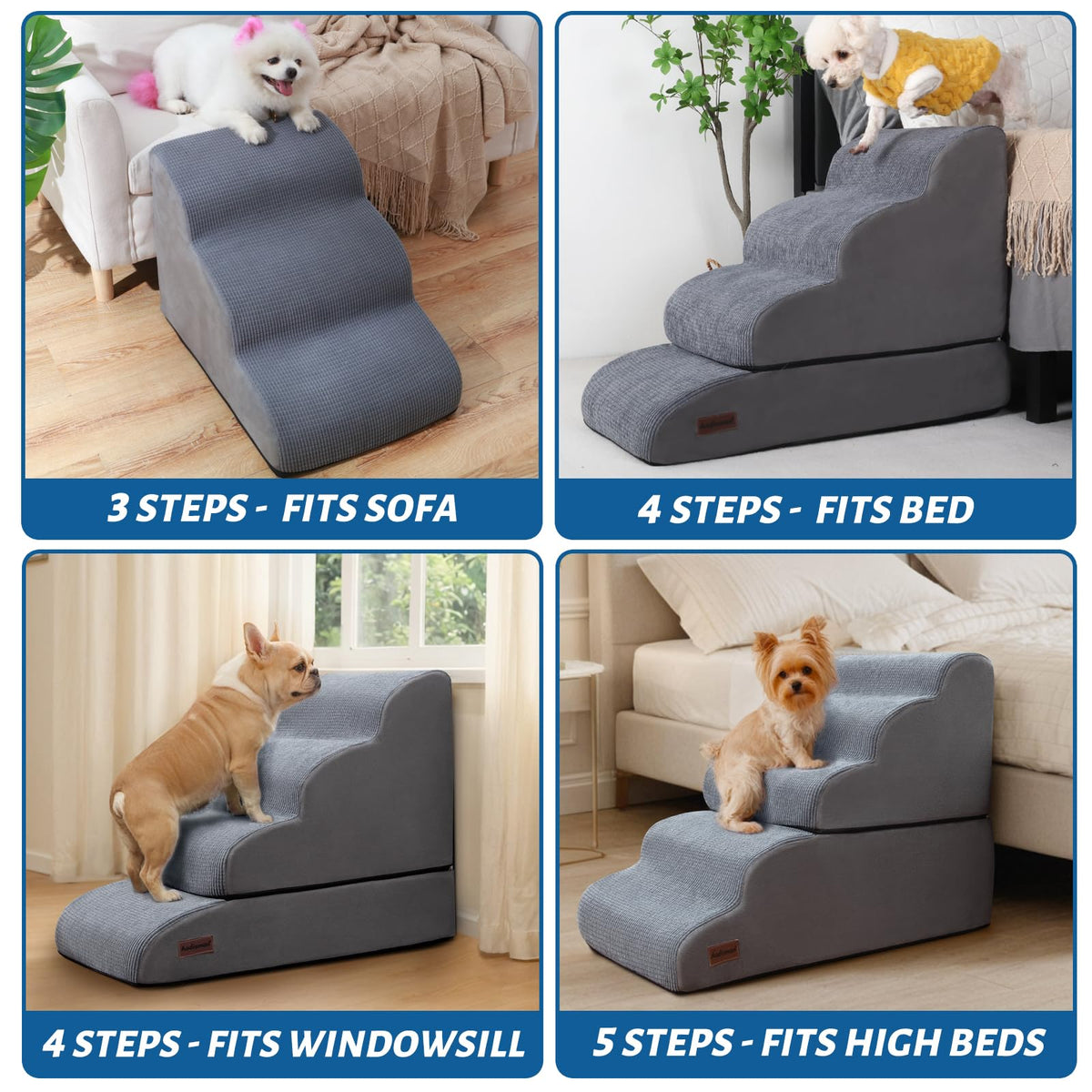 aodisman Animal Stair in Split Design 4-Step 21"H, Grey