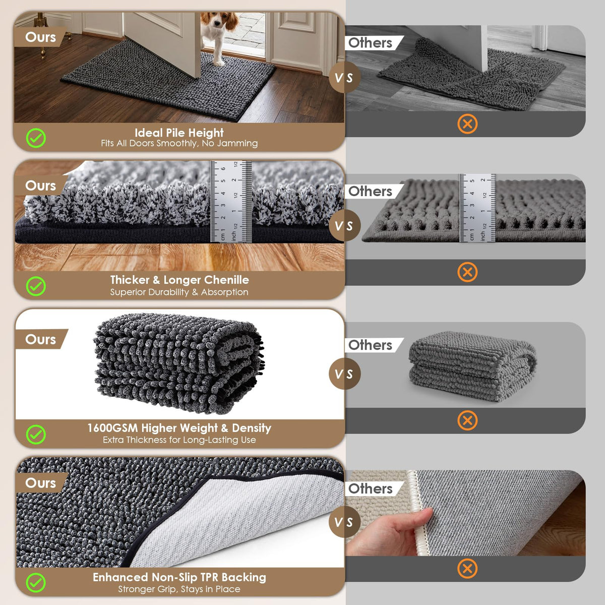 EHEYCIGA Pet Bed Mat in 24x16inch, Dark Grey