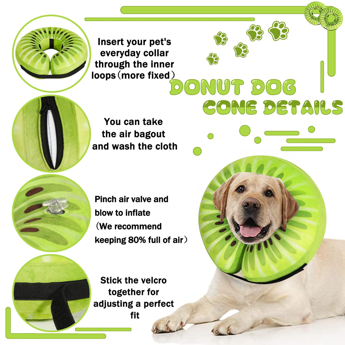 Cneo Animal Recovery Collar Cone in S（neck 4"-7"）, Kiwi