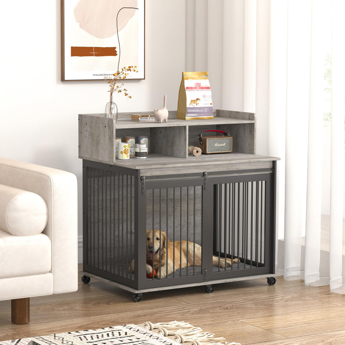 NicBex Animal Cage in 43.7"L x 29.9"W x 42.2"H, Grey
