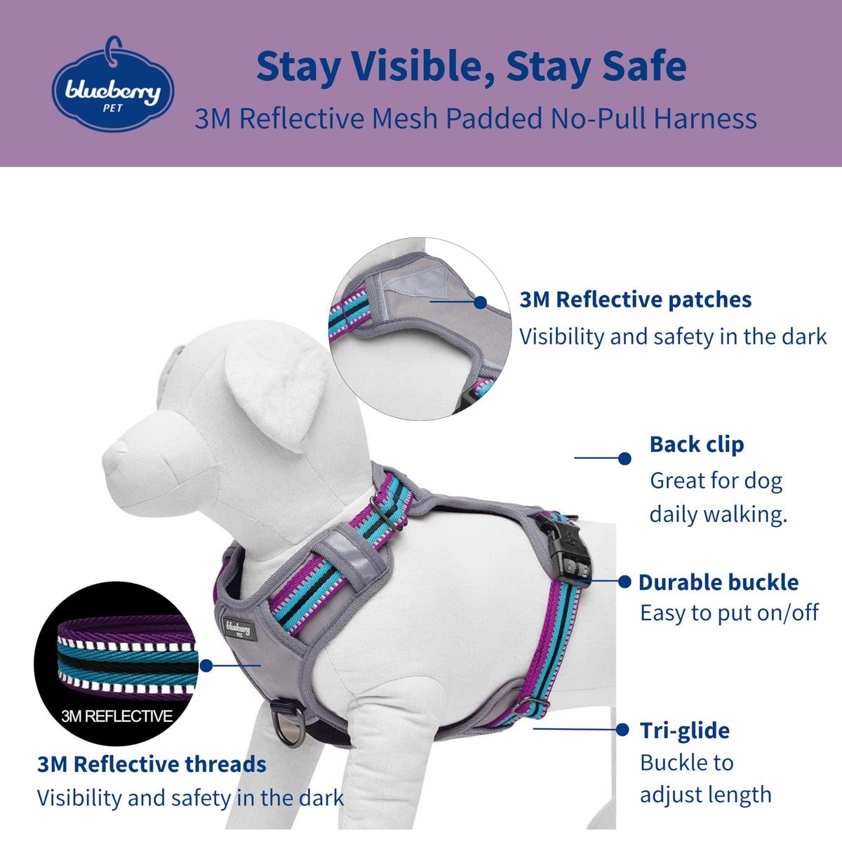 Blueberry Pet Animal Harness in Large, Violet and Celeste