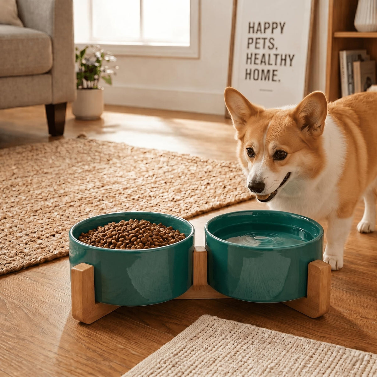 SPUNKYJUNKY Pet Feeder in 3.6 cups, Light Green × 2