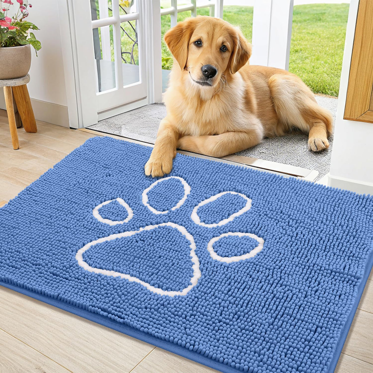 Smiry Rug in 36"X24", Cornflower Blue and White