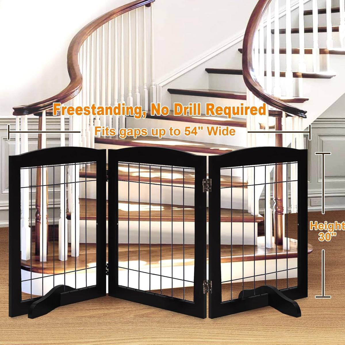 LZRS Temporary Gate in 30"Height-3 Panel, Black