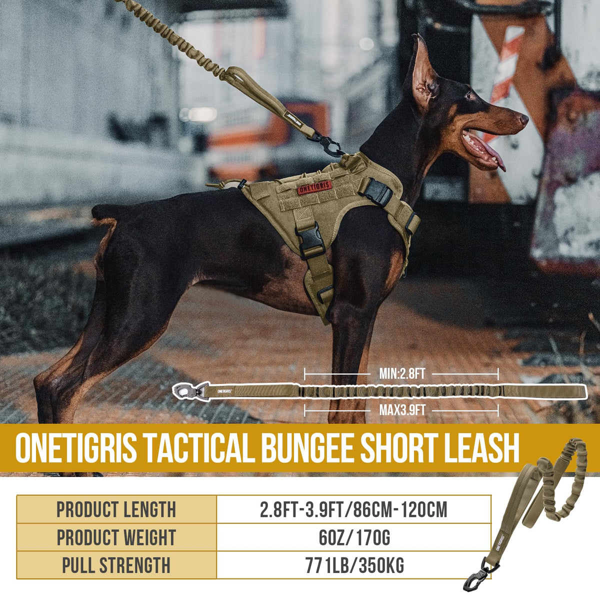 ONETIGRIS Leash in 85cm-118cm/33.5in-46.5in, Brown