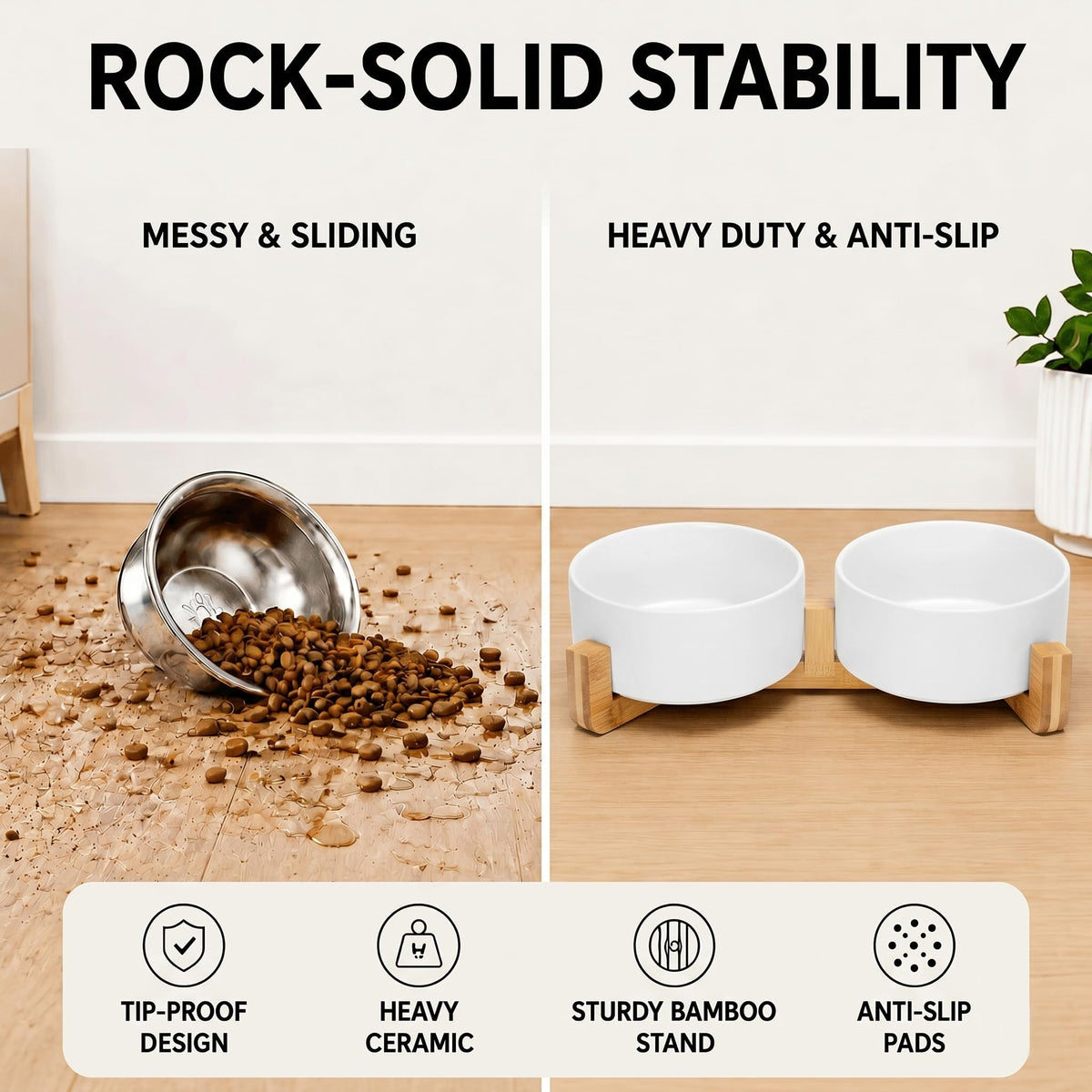 SPUNKYJUNKY Pet Feeder in 3.6 cups, White × 2