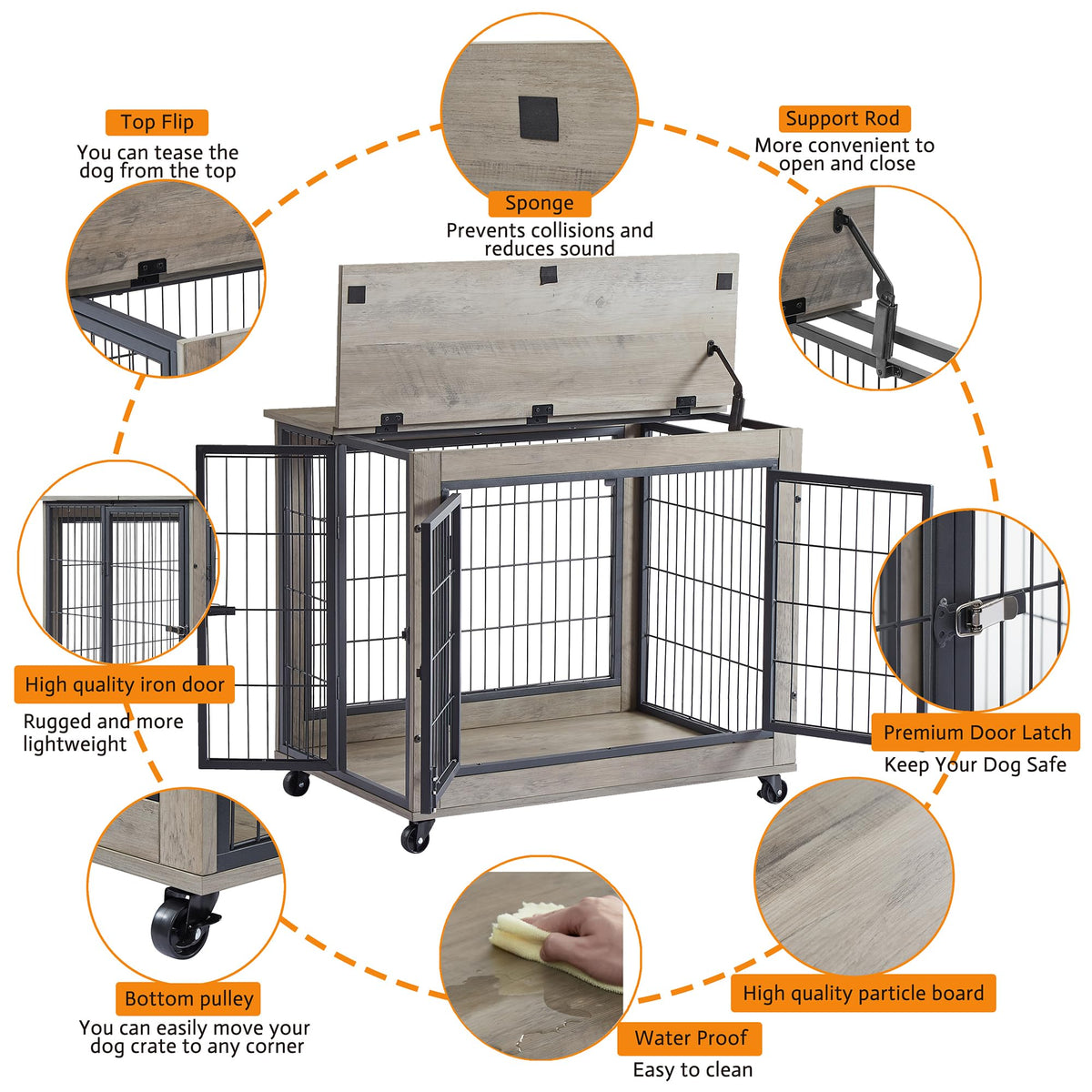 NicBex Animal Cage in 31.5"L x 21.0"W x 24.8"H, Grey