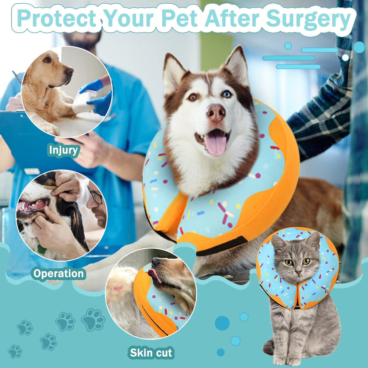 Cneo Animal Recovery Collar Cone in S（neck 4"-7"）, Blue