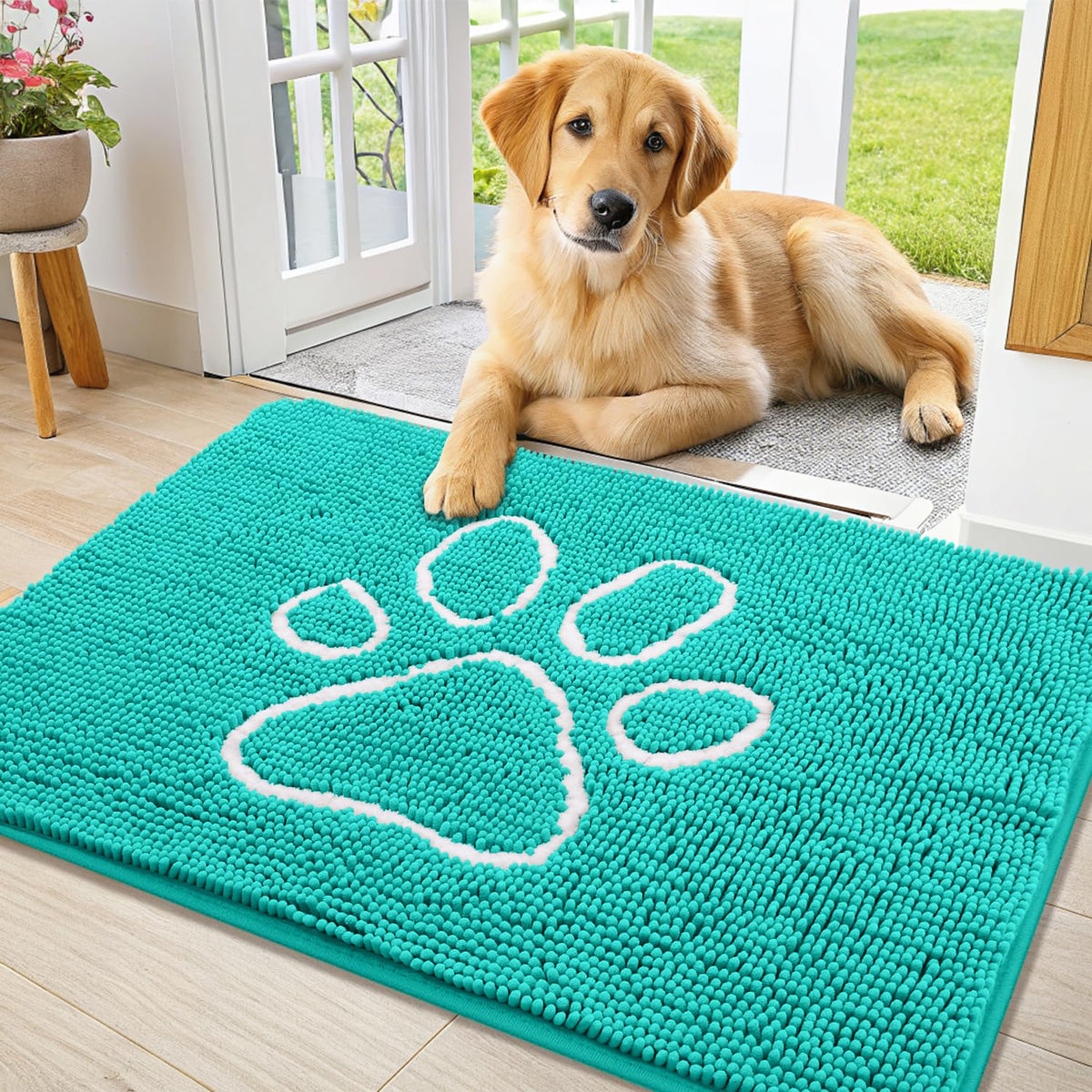 Smiry Rug in 36"X24", Turquoise and White