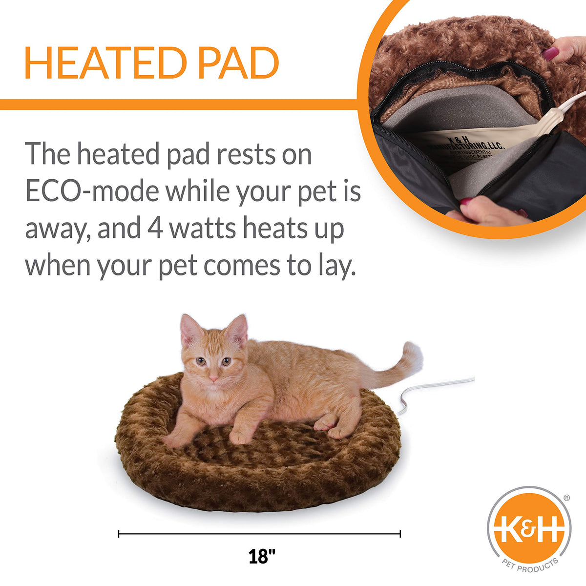 K&H Pet Products Pet Bed Mat in Small 18 Inches Round, Mocha