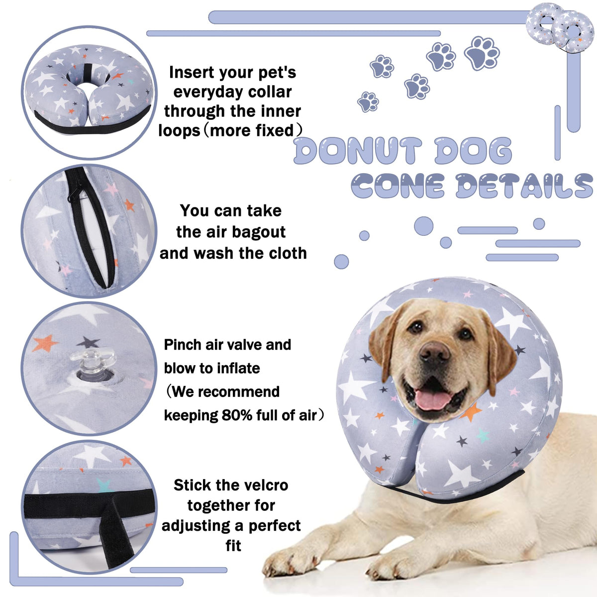 Cneo Animal Recovery Collar Cone in S（neck 4"-7"）, Grey