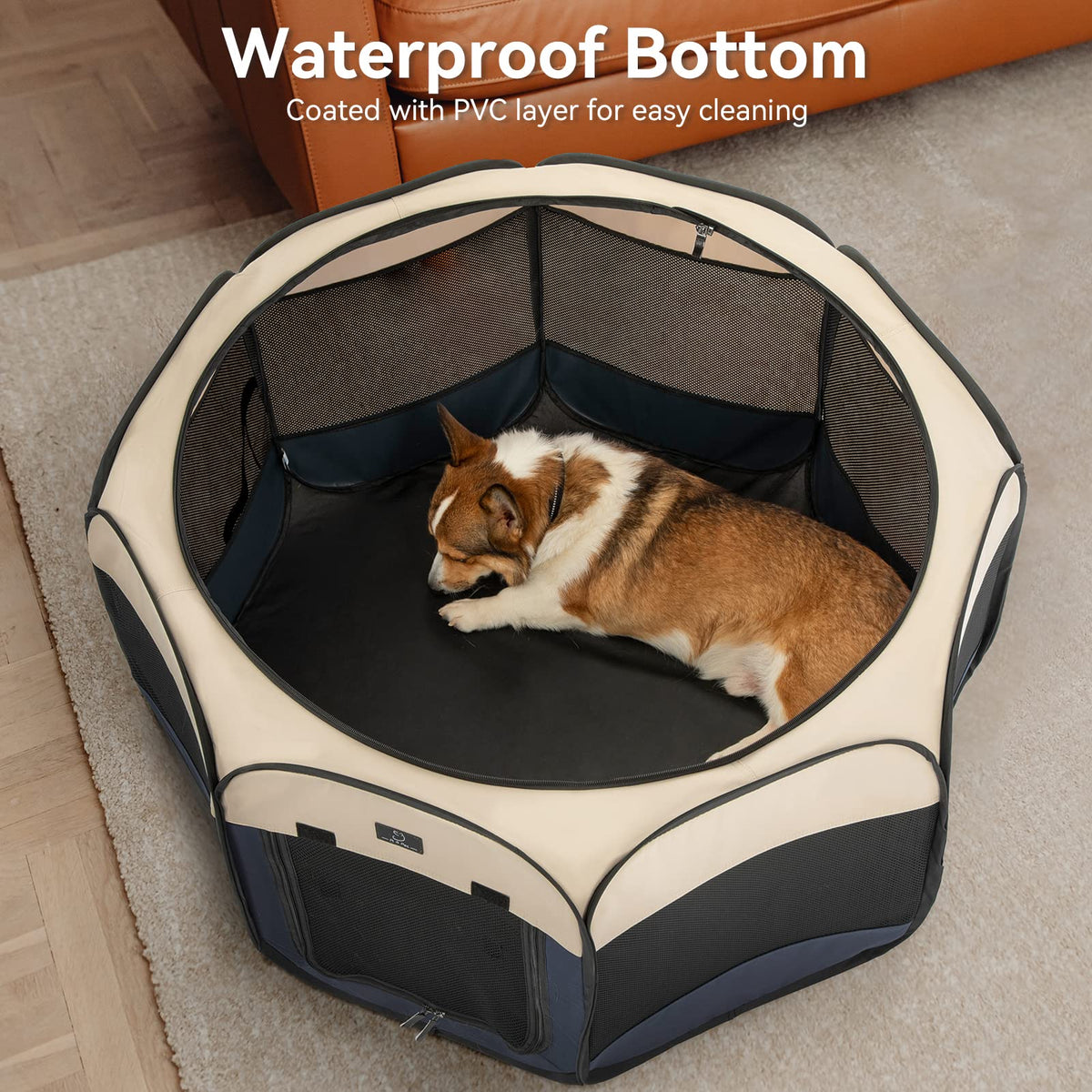 A 4 Pet Pet Playpen in S(29.92"x29.92"x16.5"), Blue+Beige