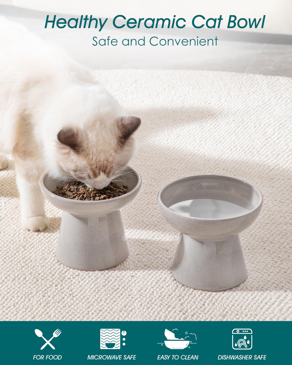 vancasso Pet Feeder in 2 Pack-Food & Water Bowls, Grey