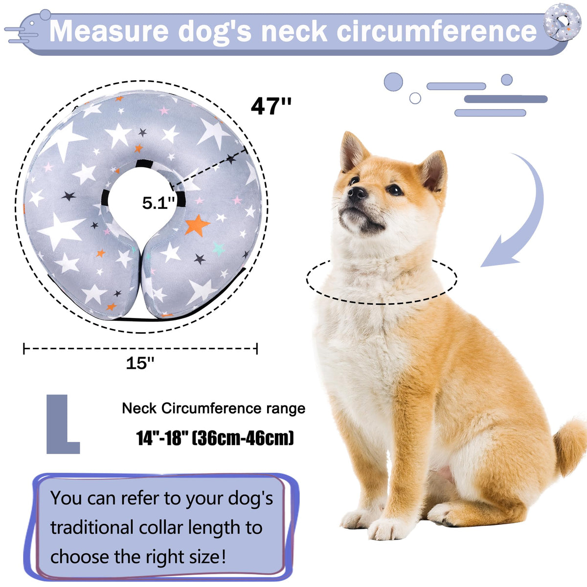 Cneo Animal Recovery Collar Cone in L（neck 14"-18"）, Grey