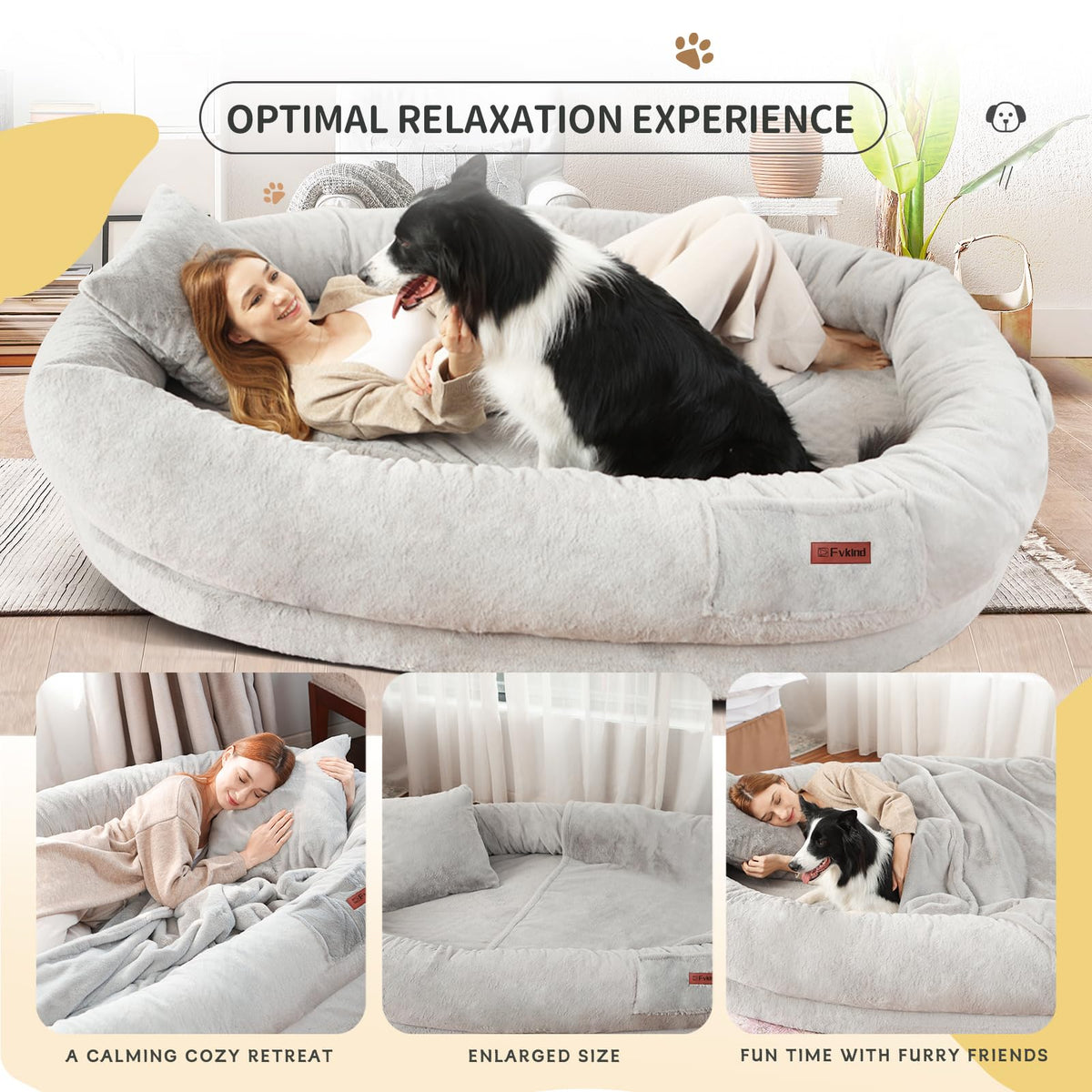 Fvkind Pet Bed Mat in 70"L×33"W×12"Th, Grey