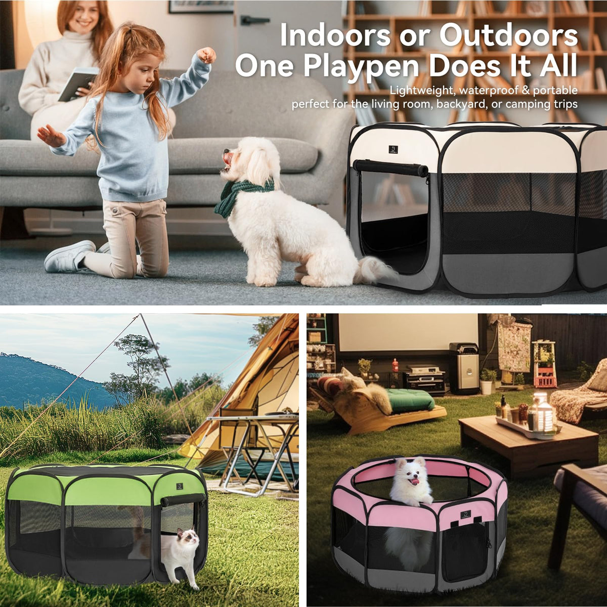 A 4 Pet Pet Playpen in S(29.92"x29.92"x16.5"), Green+Black