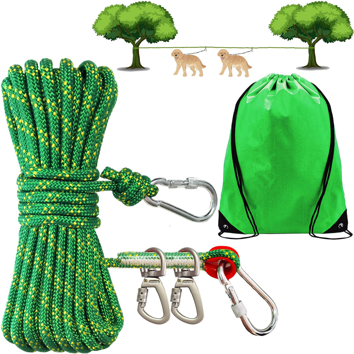 SIAELT Leash in 50Ft, Green for 2dogs