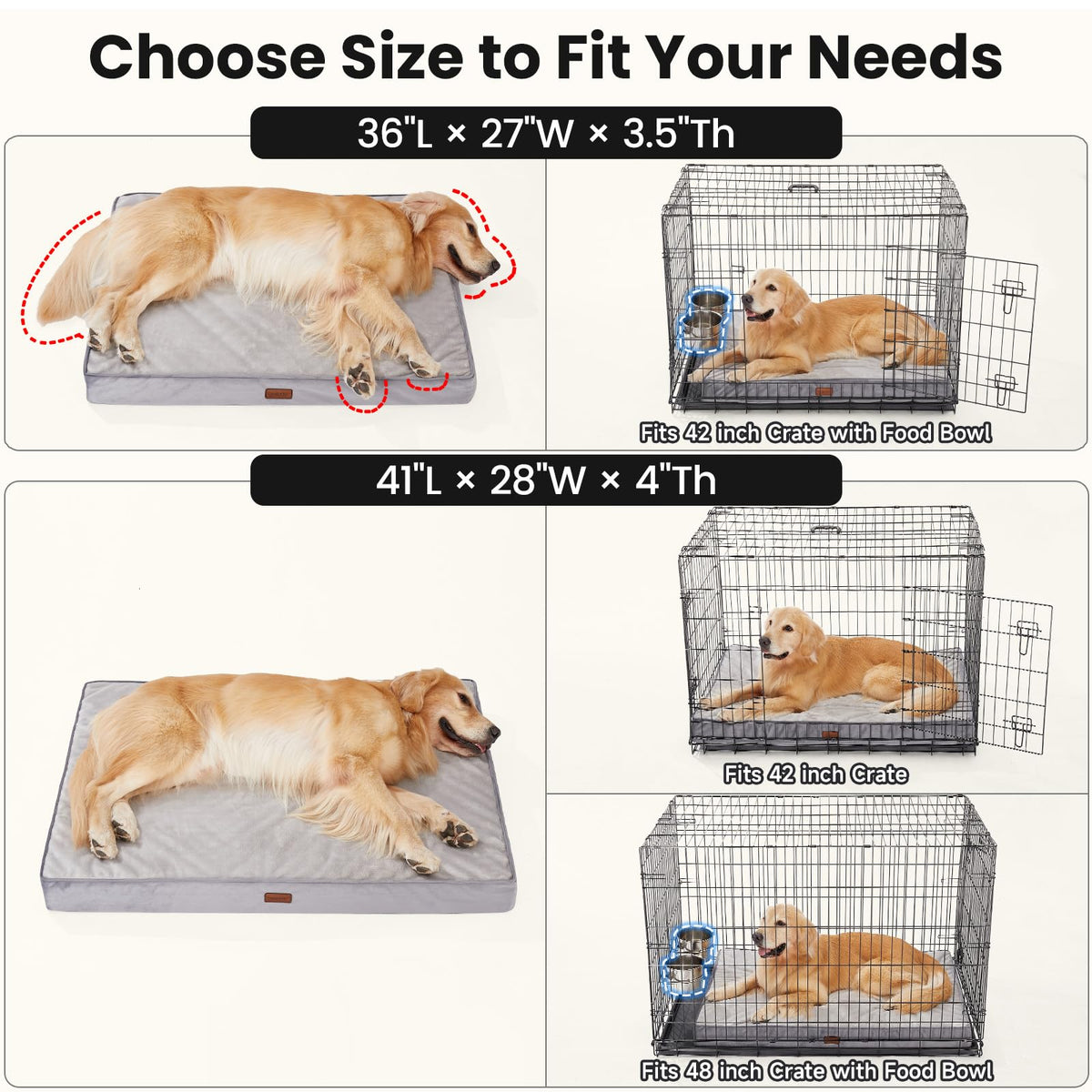 OhGeni Pet Bed Mat in 41" x 28" x 4" (For Crate), 01-Gray