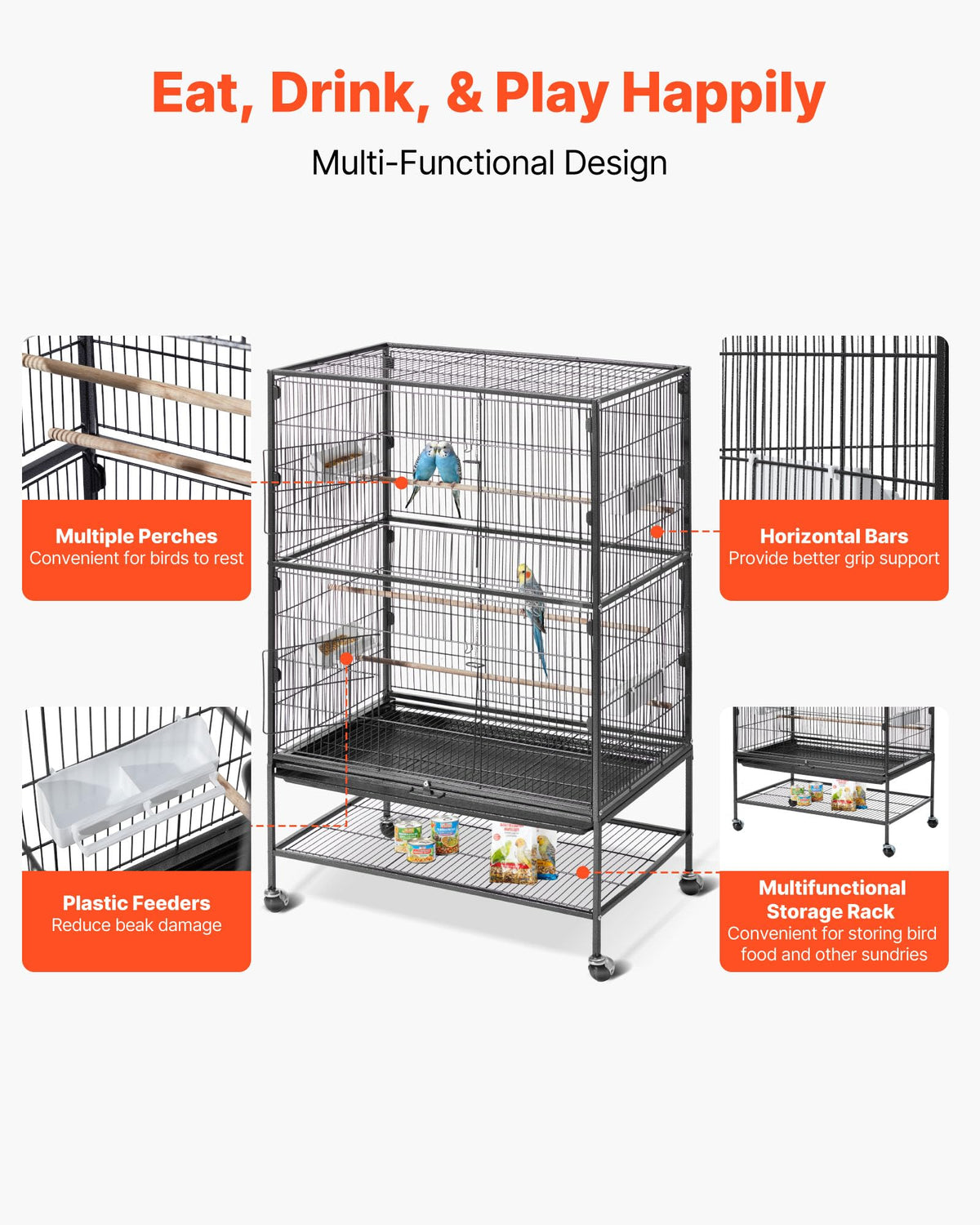 VEVOR Animal Cage in 31.5"L x 20.5"W x 52.0"H, Black