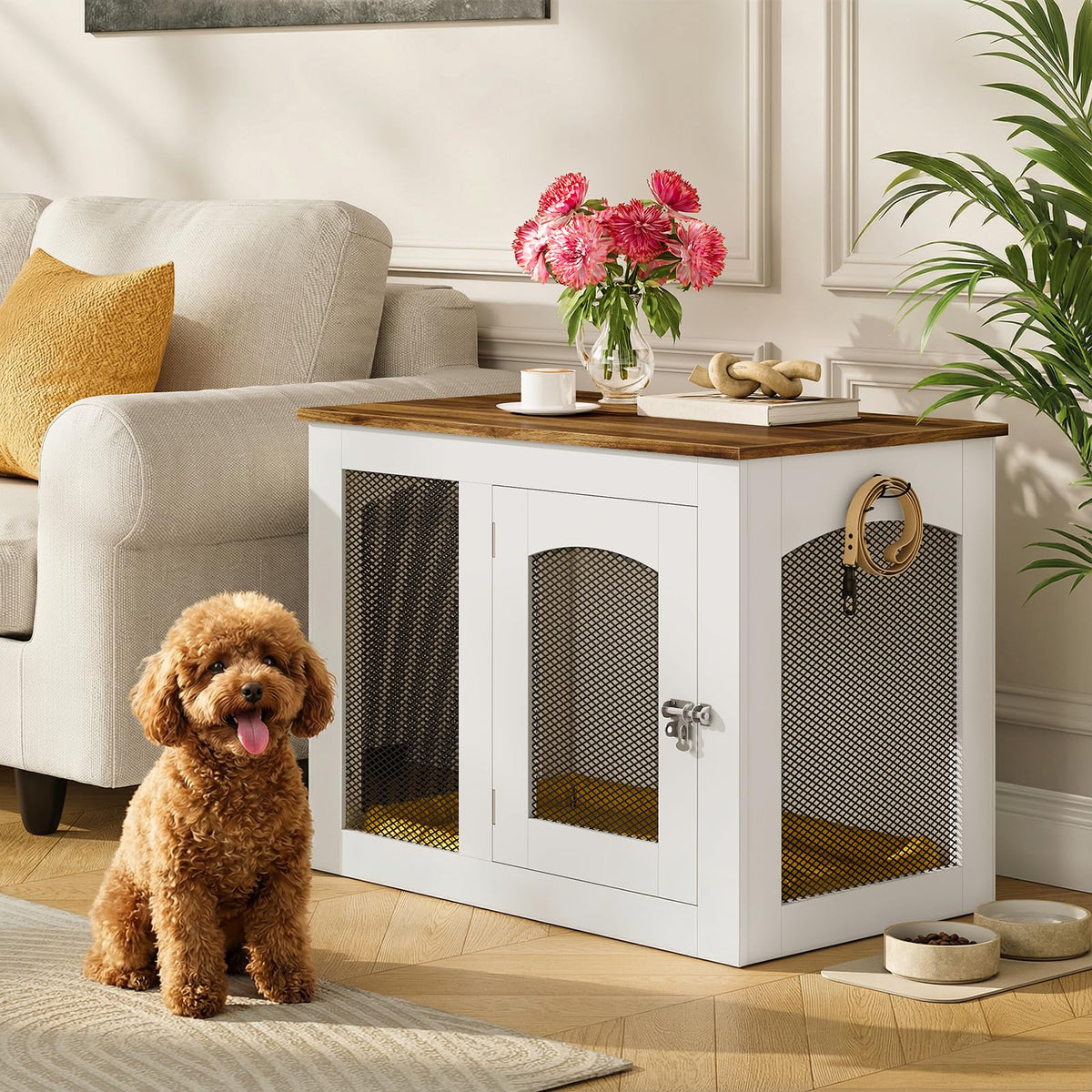 CHOEZON Animal Cage in 30.1"L x 19.7"W x 23.8"H, White and Walnut