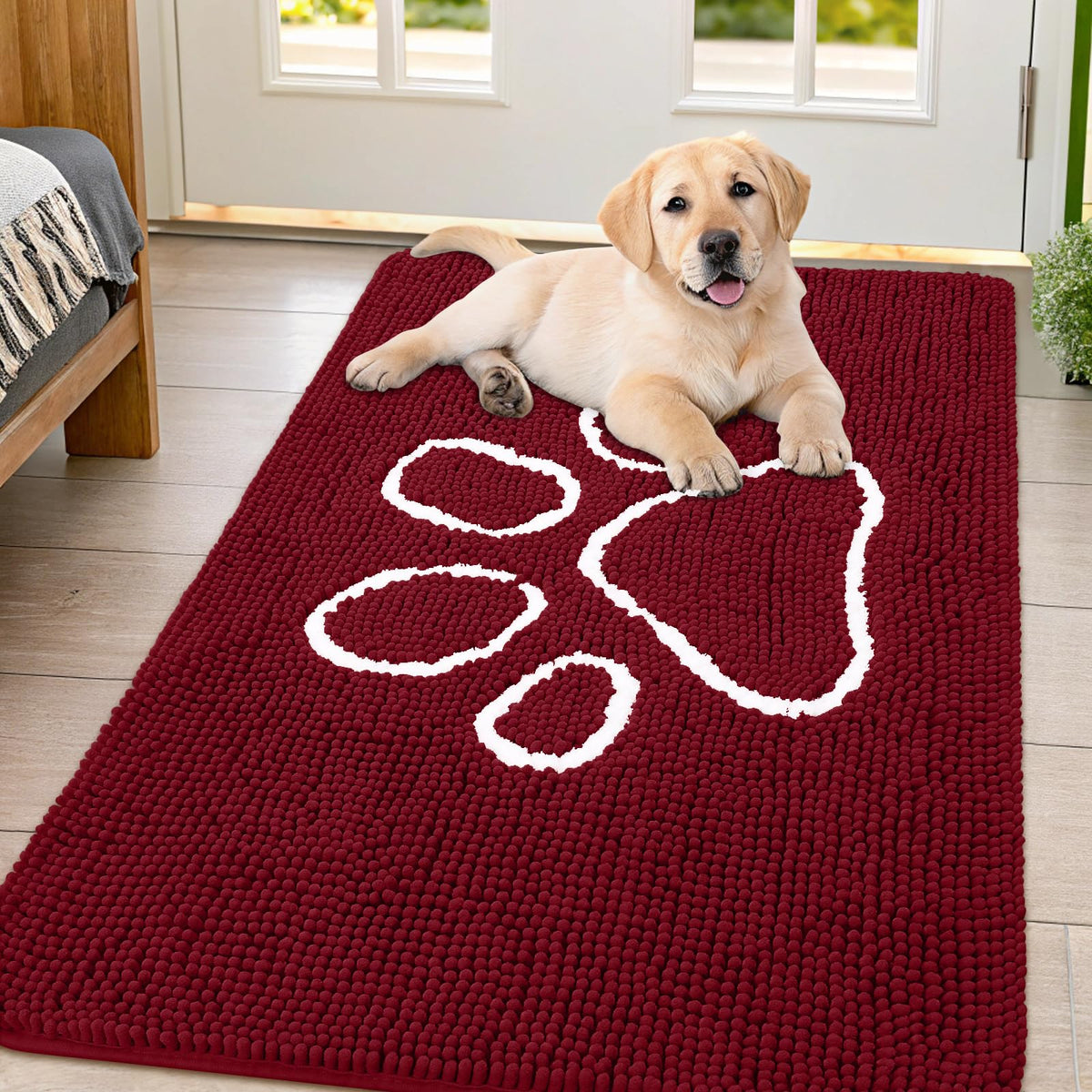 Smiry Rug in 47"X32", Burgundy and White