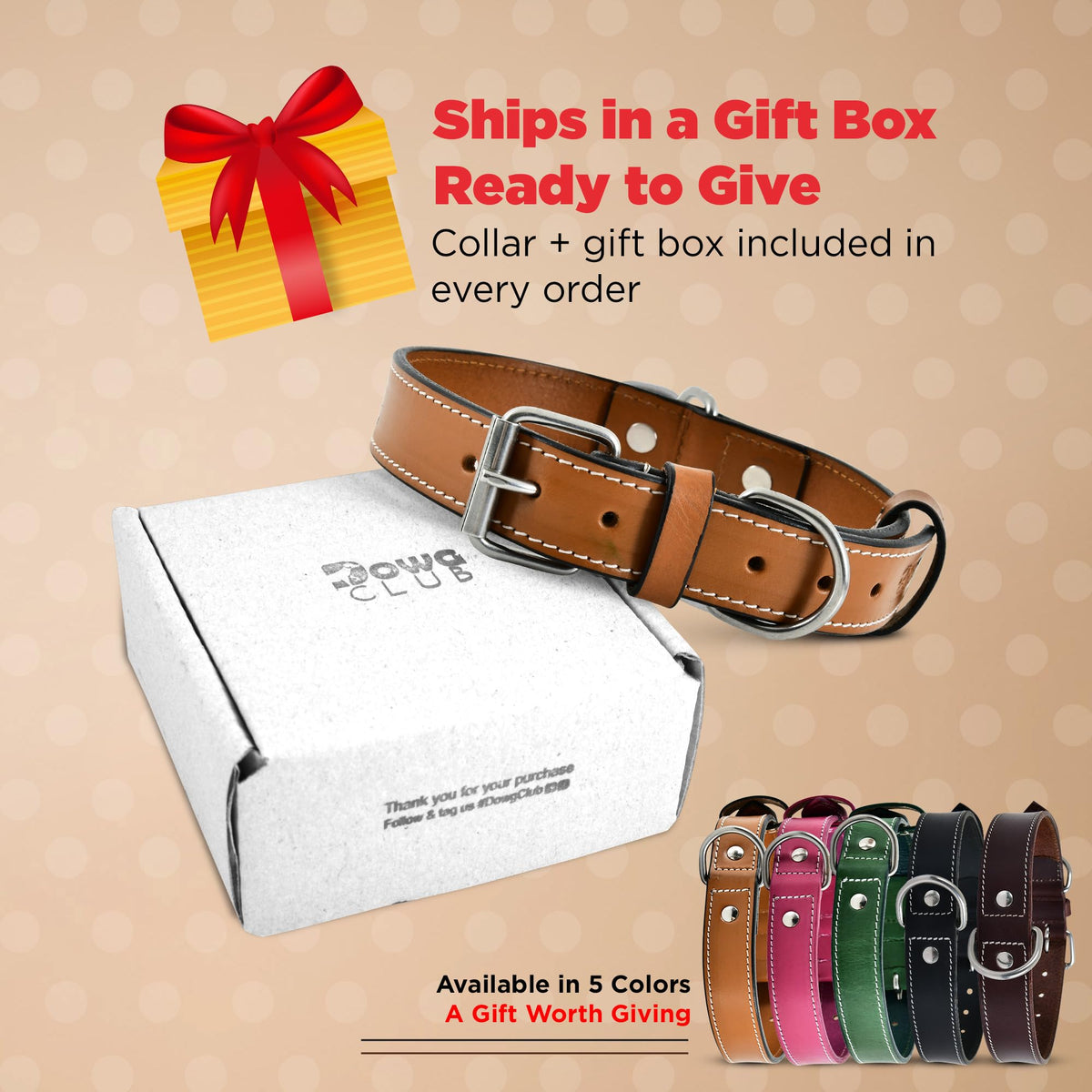 DowgClub Animal Collar in S (11"-14"), Tan