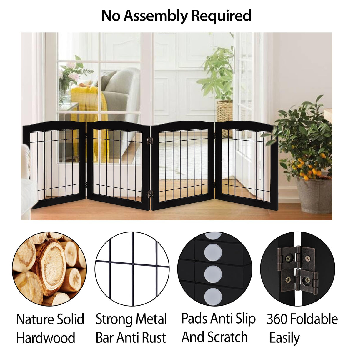 LZRS Temporary Gate in 24"Height-4 Panel, Black