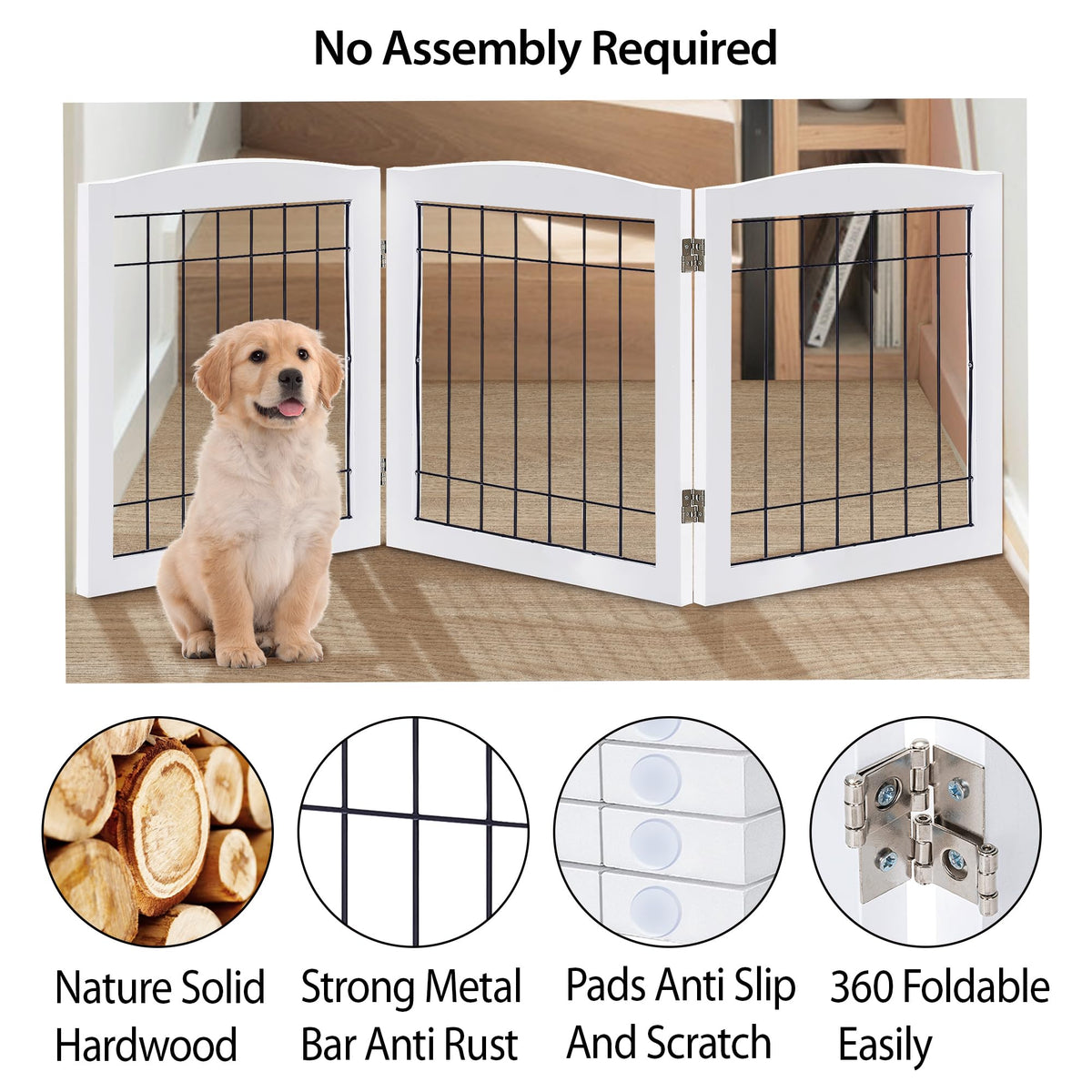 LZRS Temporary Gate in 24"Height-3 Panel, White
