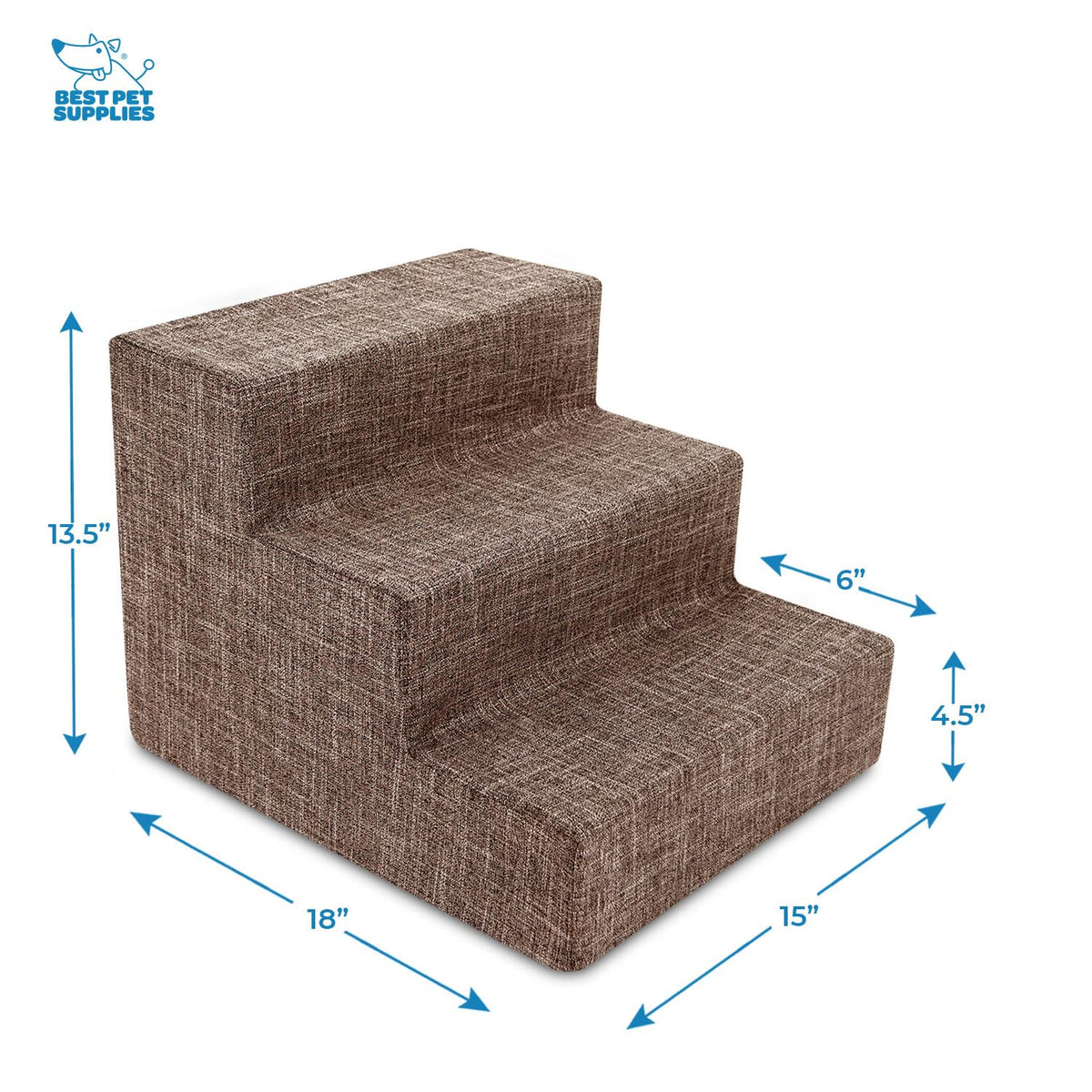 Best Pet Supplies Animal Stair in H: 13.5 Inches, Brown Linen