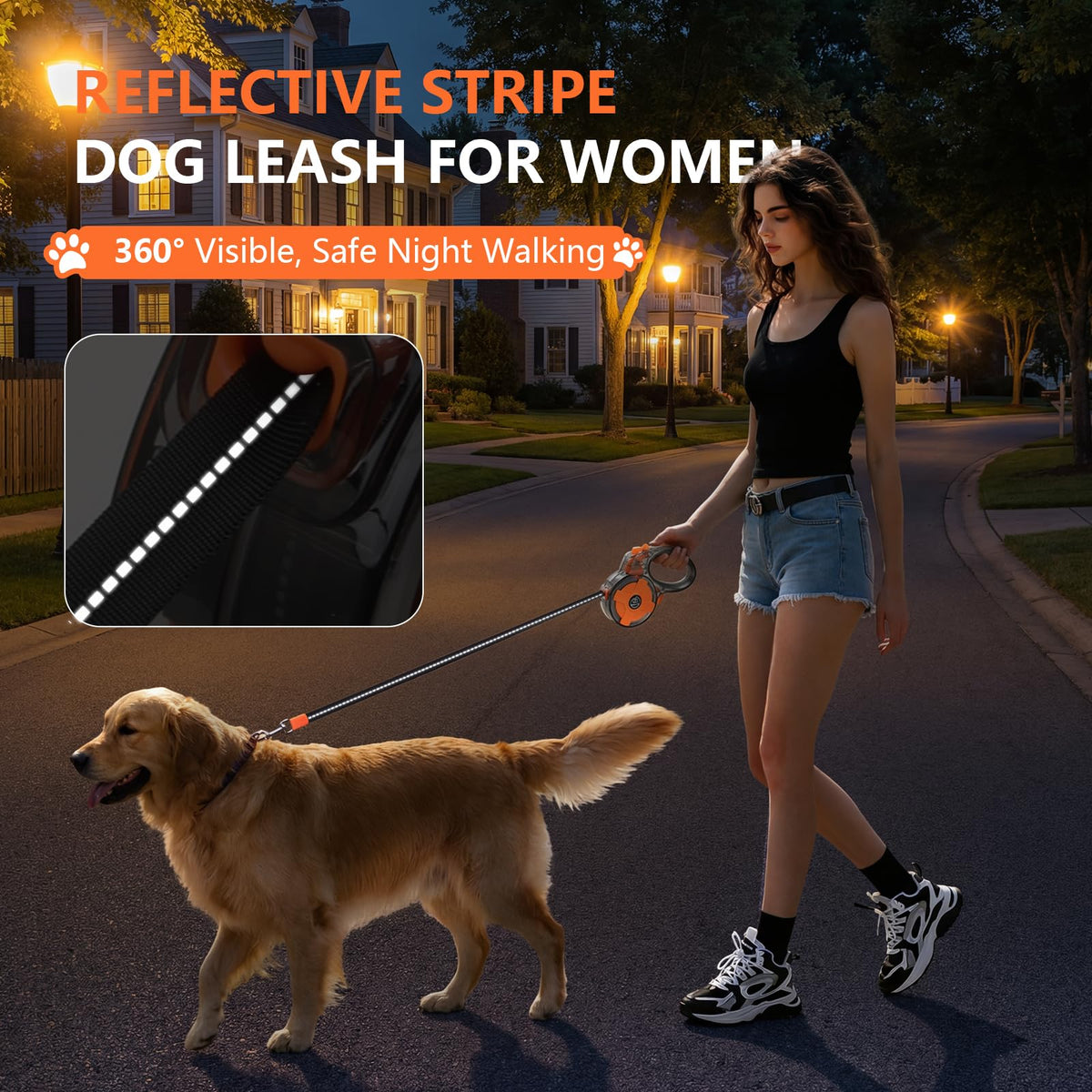 XlyCrtve Leash in 13 Feet, Orange