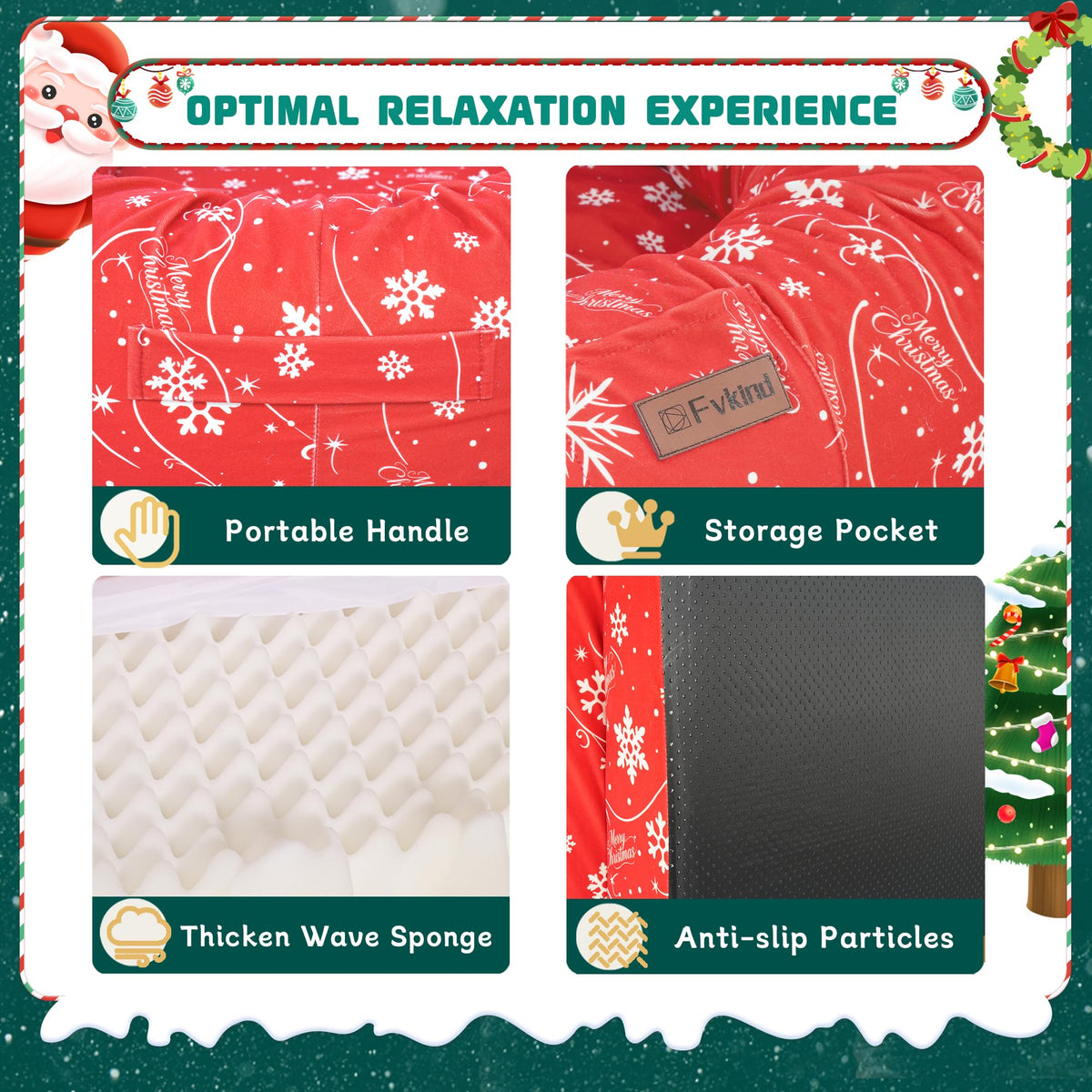 Fvkind Pet Bed Mat in 70"L×33"W×12"Th, Christmas