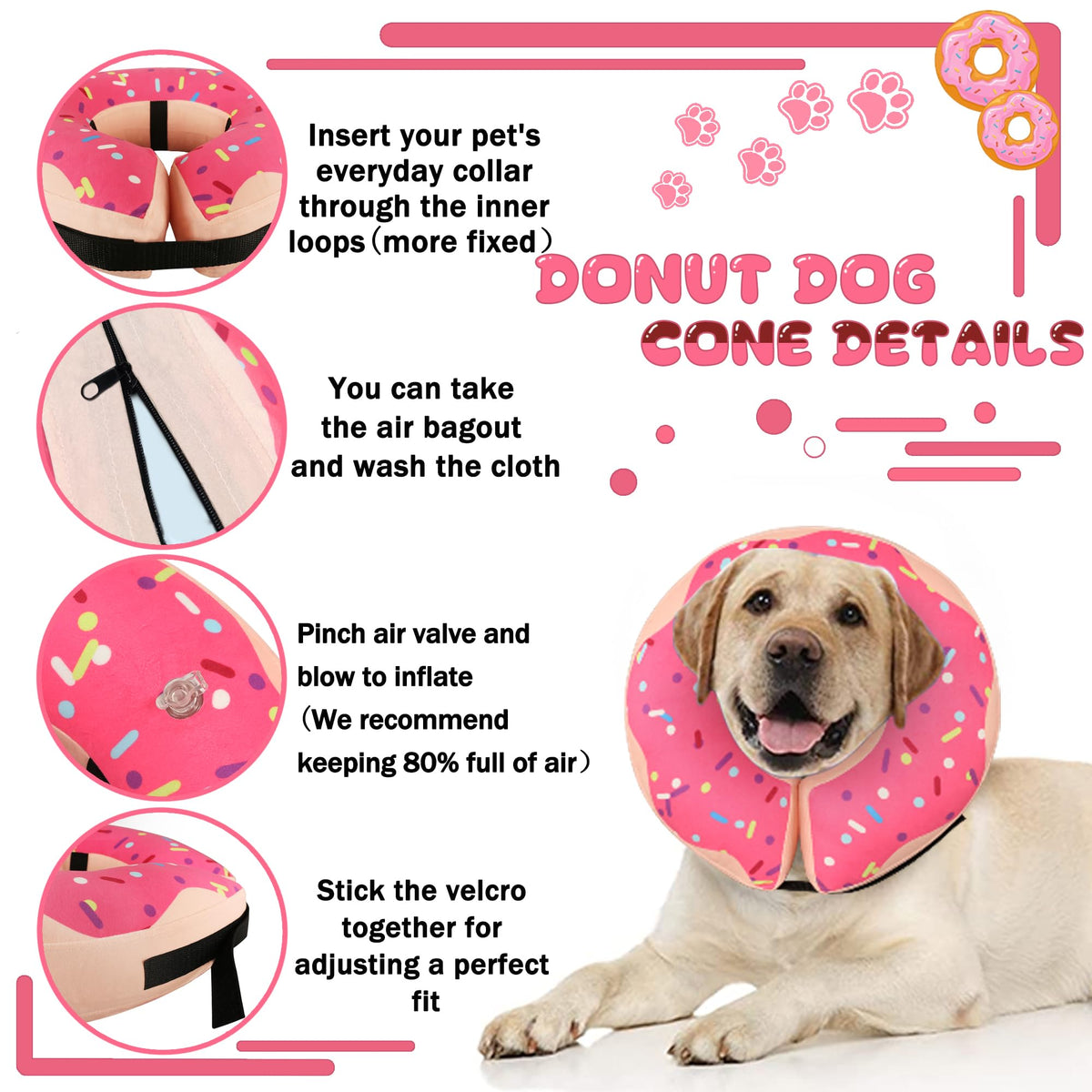 Cneo Animal Recovery Collar Cone in S（neck 4"-7"）, Pink