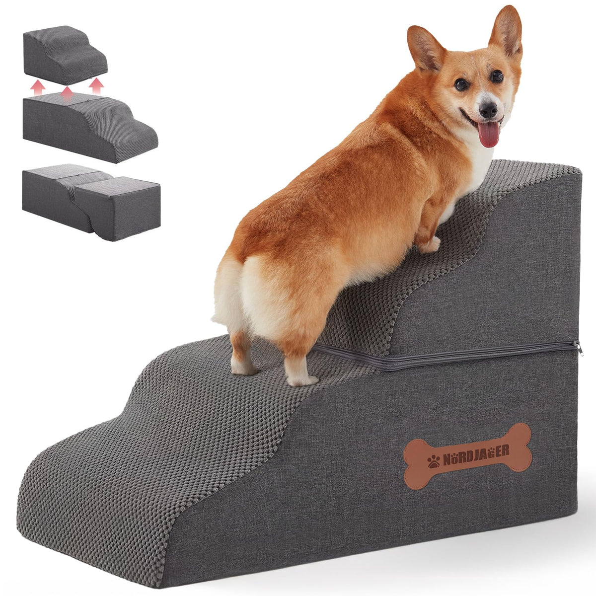 Nordjager Animal Stair in 27.5"D x 15.7"W x 19"H, Dark Grey