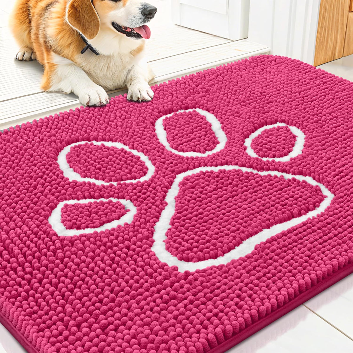 Smiry Rug in 30"X20", Hot Pink and White