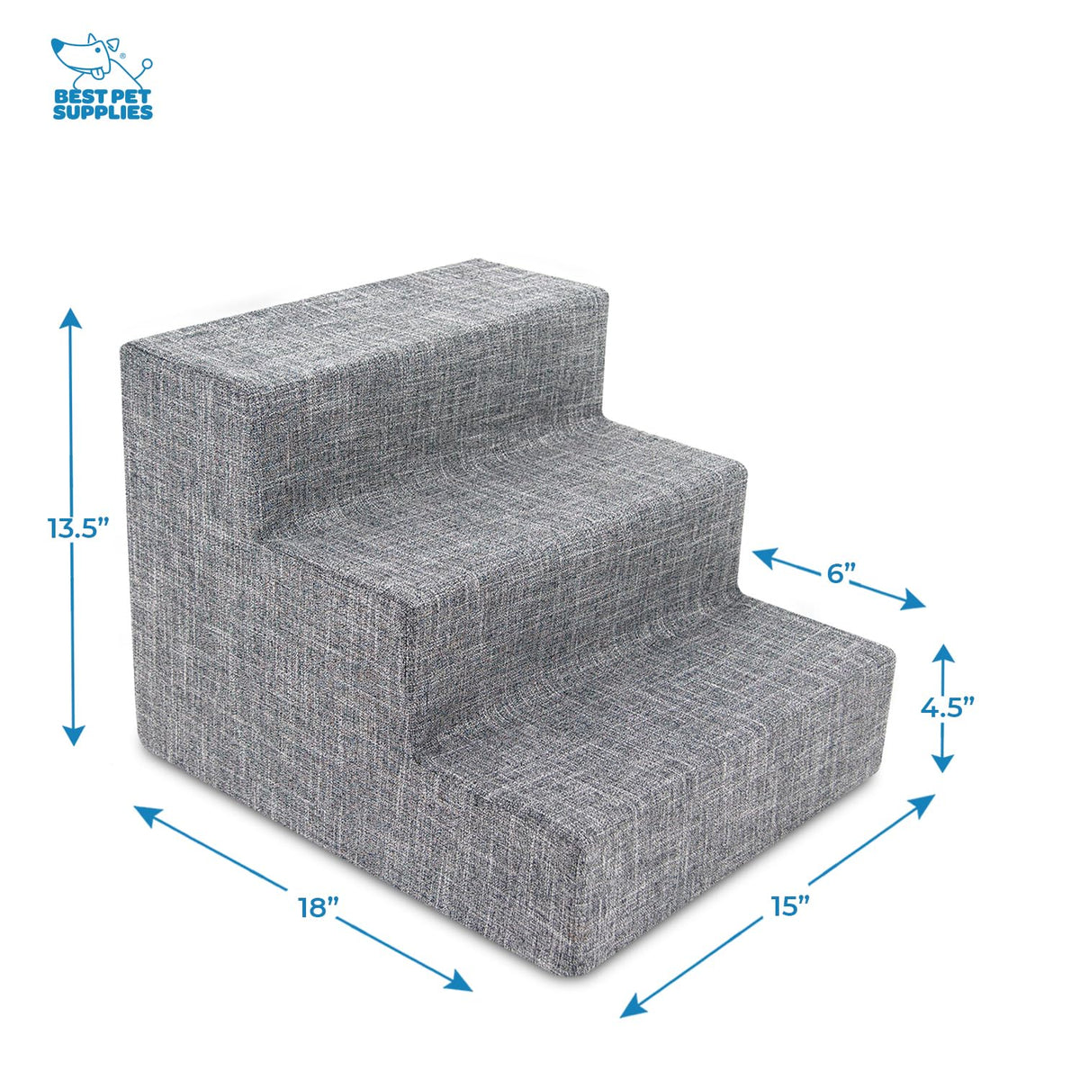 Best Pet Supplies Animal Stair in H: 13.5 Inches, Ash Gray Linen